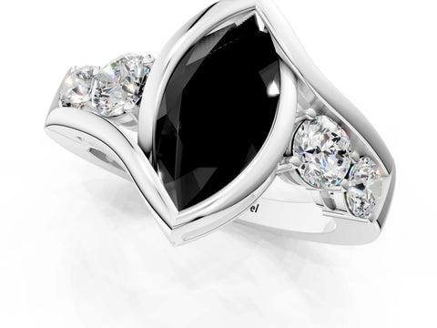 White gold Bezel Set Fancy Black Marquise Cut Diamond Split Shank Ring_31