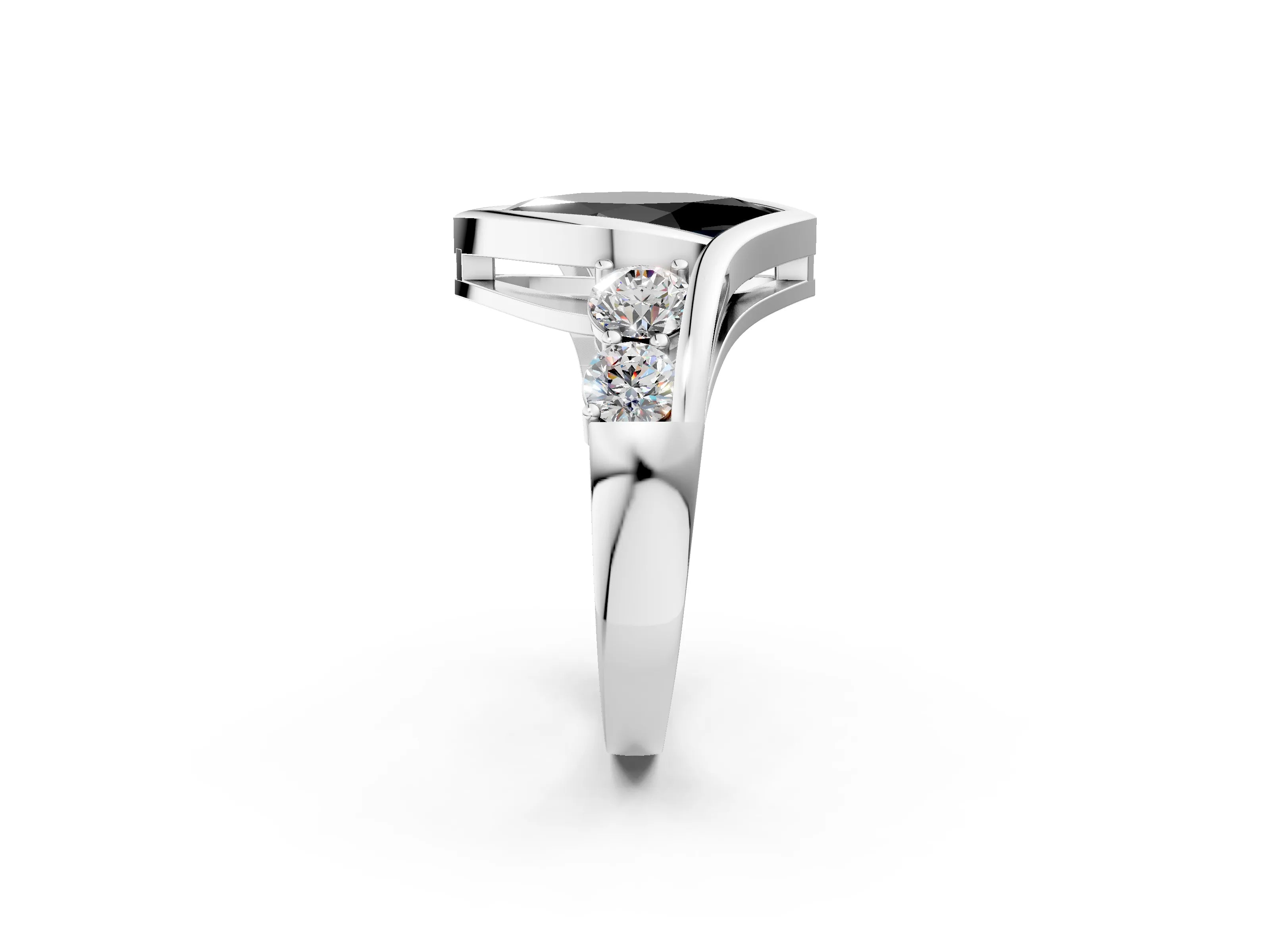 White gold Bezel Set Fancy Black Marquise Cut Diamond Split Shank Ring_32