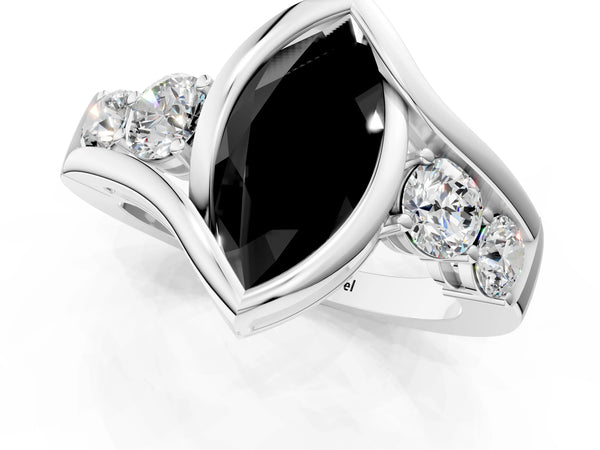 Sterling Silver Marquise Bezel Bypass Engagement Ring Setting for Black Center