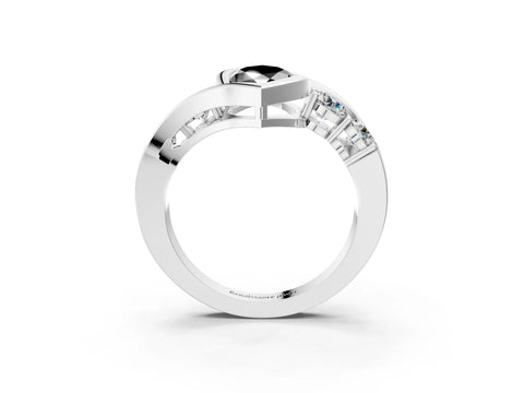 White gold Bezel Set Fancy Black Marquise Cut Diamond Split Shank Ring_3