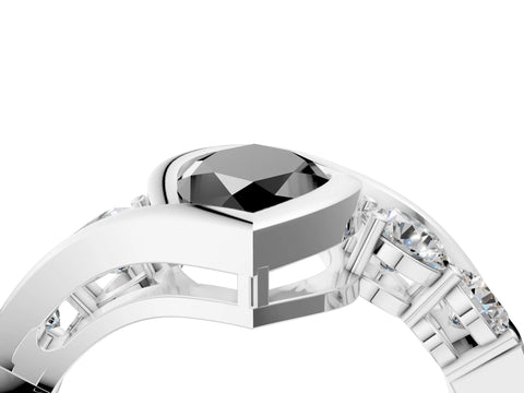 White gold Bezel Set Fancy Black Marquise Cut Diamond Split Shank Ring_4