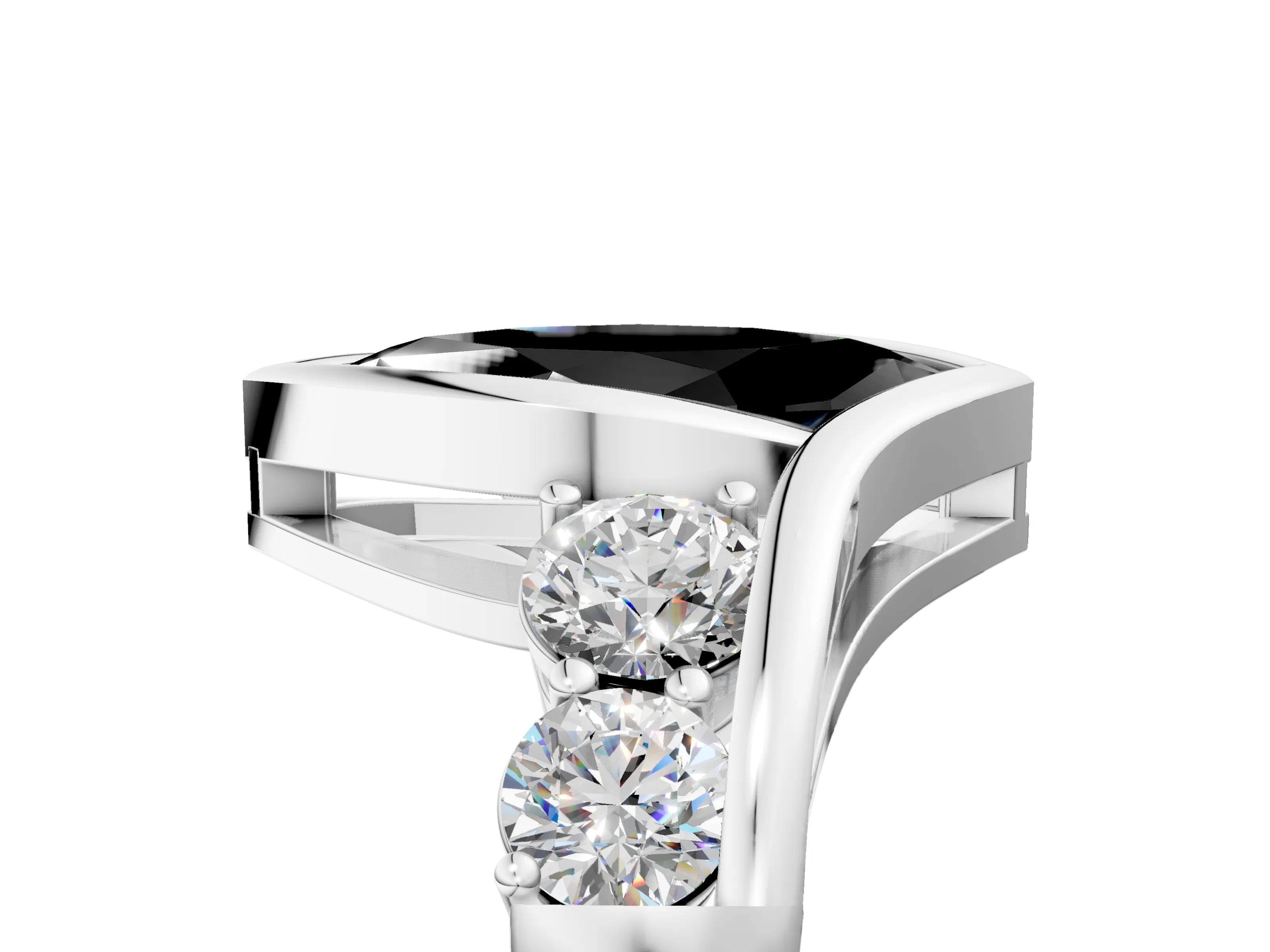 White gold Bezel Set Fancy Black Marquise Cut Diamond Split Shank Ring_5