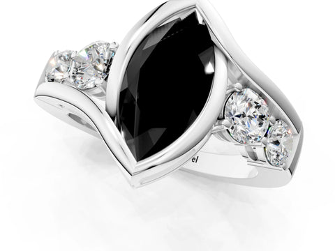 White gold Bezel Set Fancy Black Marquise Cut Diamond Split Shank Ring_50