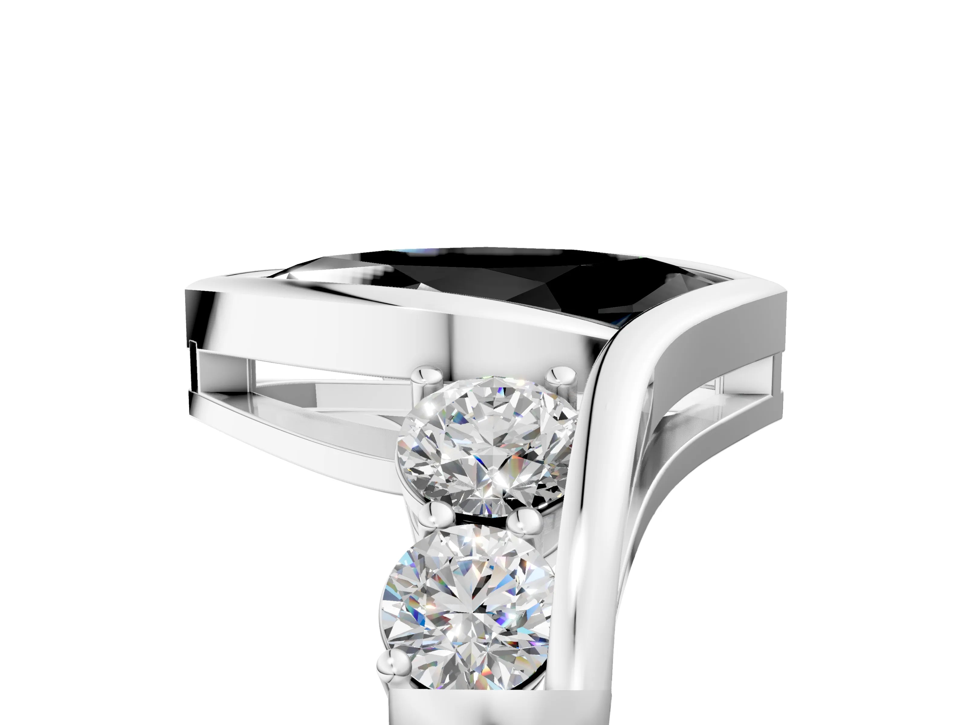 White gold Bezel Set Fancy Black Marquise Cut Diamond Split Shank Ring_53