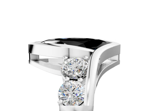 White gold Bezel Set Fancy Black Marquise Cut Diamond Split Shank Ring_5