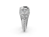 White gold Bezel Set Fancy Black Oval Cut Diamond Milgrain Band Ring_2