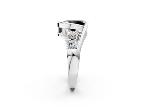 White gold Bezel Set Fancy Black Oval Cut Diamond Split Shank Ring_2
