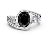 White gold Bezel Set Fancy Black Oval Cut Diamond Split Shank Ring_36