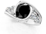 White gold Bezel Set Fancy Black Oval Cut Diamond Split Shank Ring_37