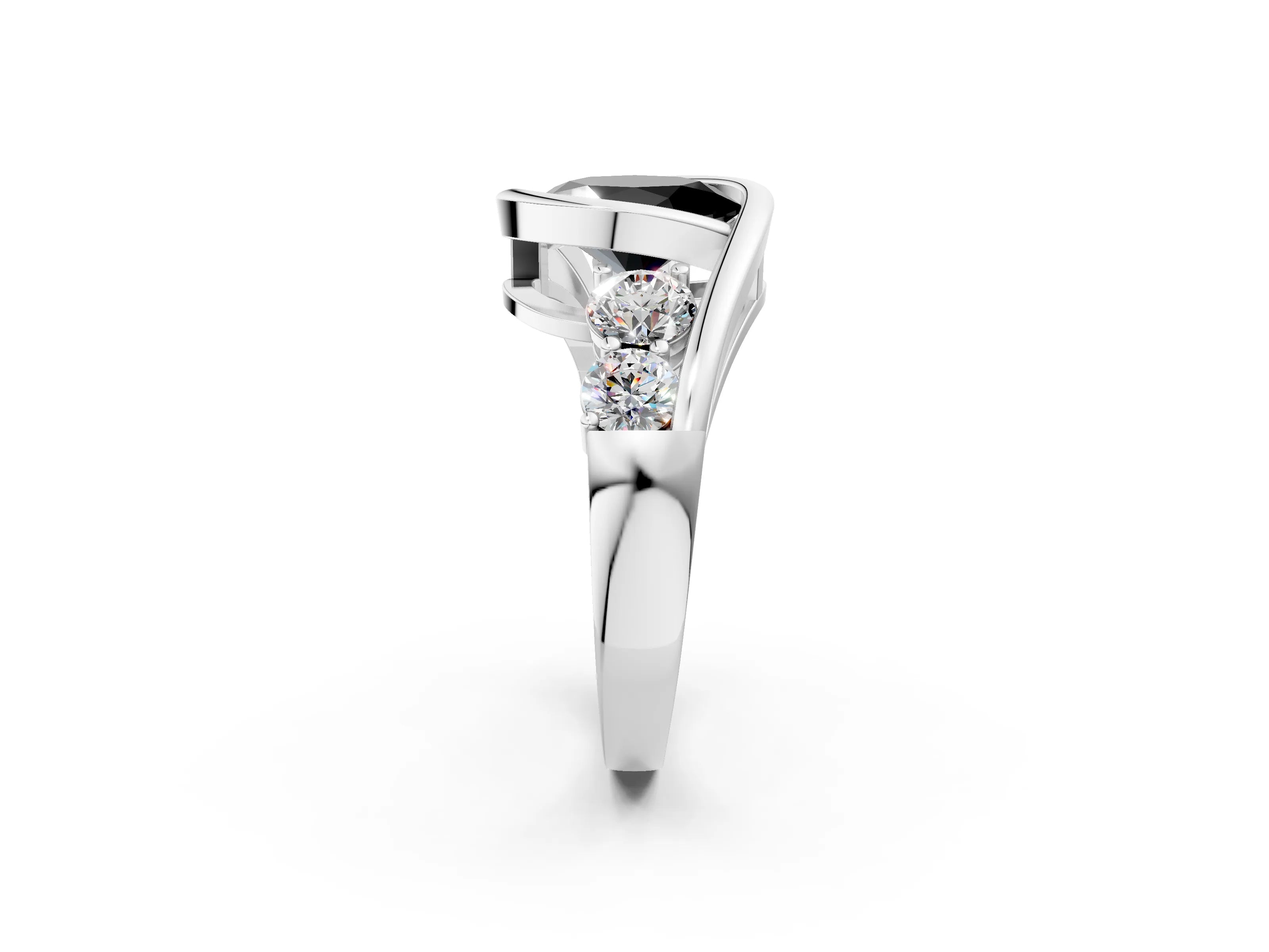 White gold Bezel Set Fancy Black Oval Cut Diamond Split Shank Ring_37