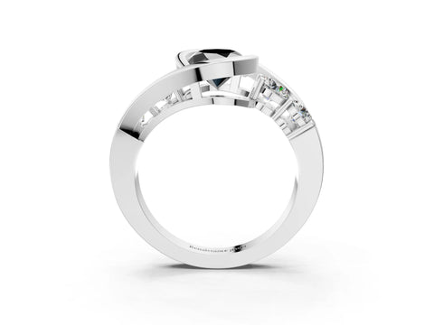 White gold Bezel Set Fancy Black Oval Cut Diamond Split Shank Ring_3