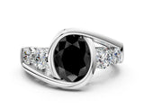 White gold Bezel Set Fancy Black Oval Cut Diamond Split Shank Ring_48