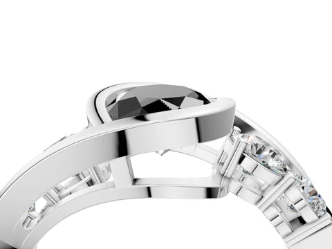 White gold Bezel Set Fancy Black Oval Cut Diamond Split Shank Ring_4