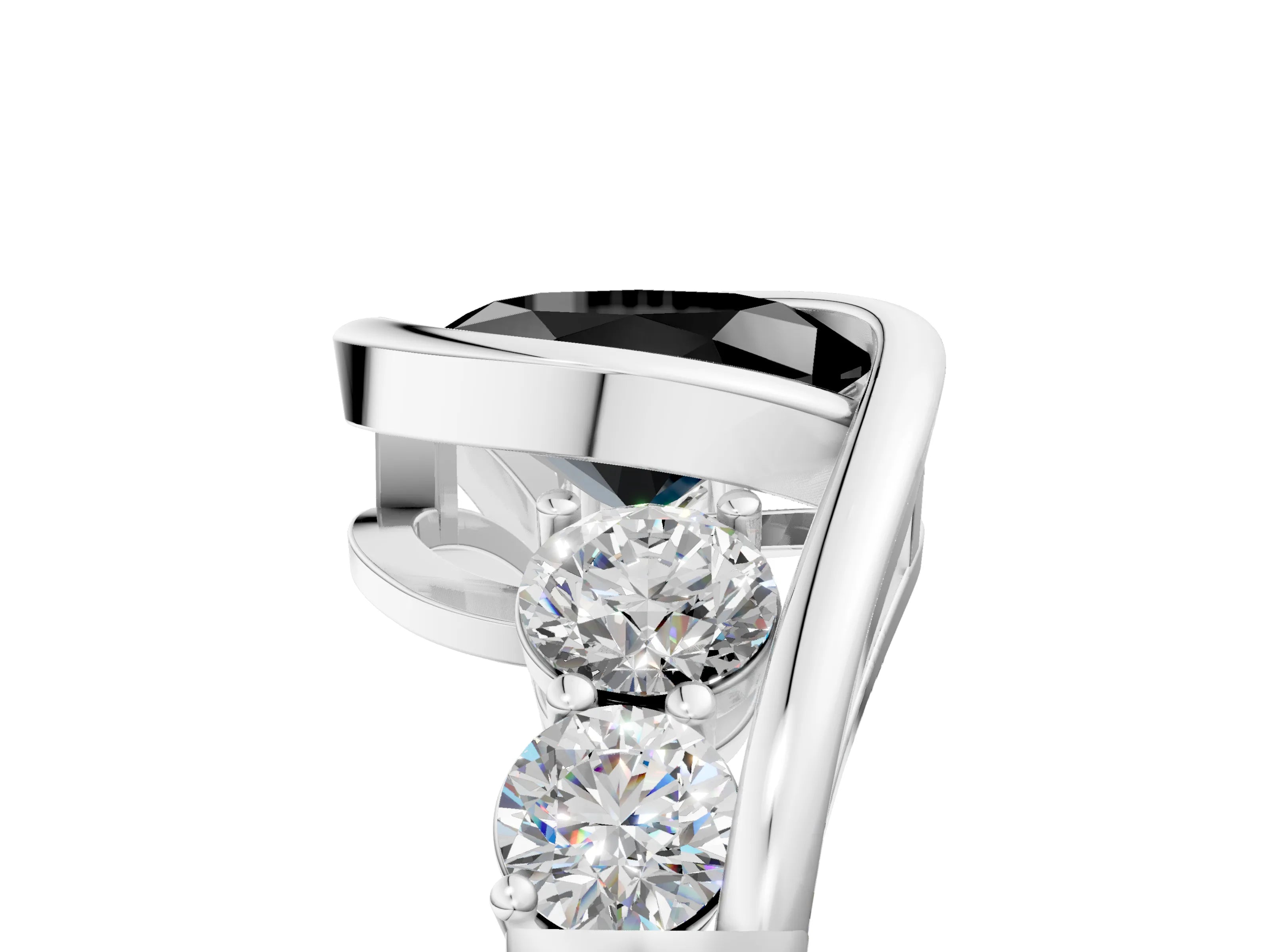 White gold Bezel Set Fancy Black Oval Cut Diamond Split Shank Ring_5