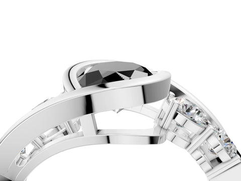 White gold Bezel Set Fancy Black Oval Cut Diamond Split Shank Ring_52