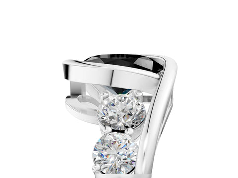 White gold Bezel Set Fancy Black Oval Cut Diamond Split Shank Ring_53
