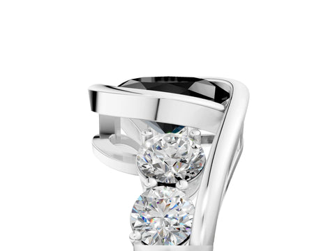 White gold Bezel Set Fancy Black Oval Cut Diamond Split Shank Ring_5