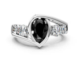 White gold Bezel Set Fancy Black Pear Cut Diamond Split Shank Ring_18