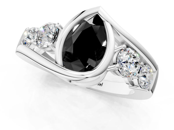 Sterling Silver Pear-Shaped Bezel Bypass Engagement Ring Setting for Black Center