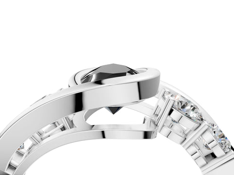 White gold Bezel Set Fancy Black Pear Cut Diamond Split Shank Ring_22