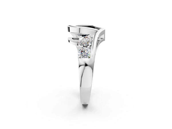 White Gold Pear-Shaped Bezel Bypass Engagement Ring Setting for Black Center with Round Side Accents