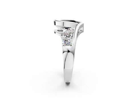 White gold Bezel Set Fancy Black Pear Cut Diamond Split Shank Ring_2