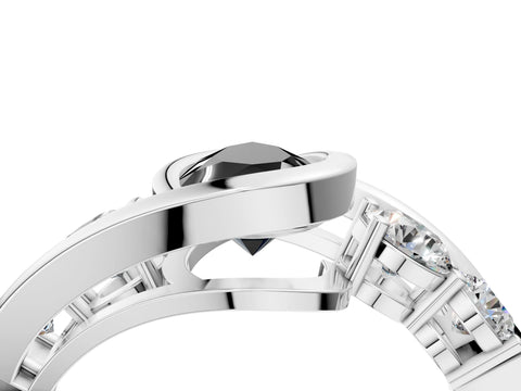White gold Bezel Set Fancy Black Pear Cut Diamond Split Shank Ring_4