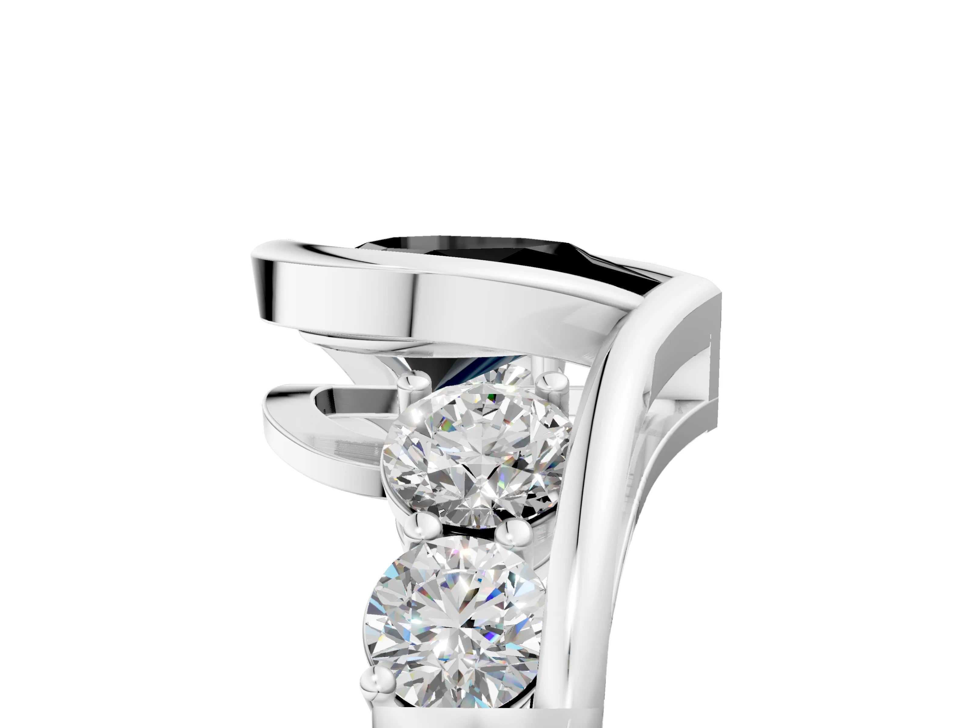 White gold Bezel Set Fancy Black Pear Cut Diamond Split Shank Ring_5