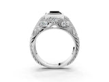 White gold Bezel Set Fancy Black Princess Cut Diamond Milgrain Band Ring_3