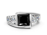 White gold Bezel Set Fancy Black Princess Cut Diamond Split Shank Ring_24