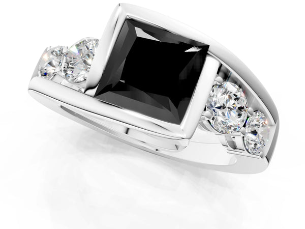 Sterling Silver Princess Cut Bezel Bypass Engagement Ring Setting for Black Center