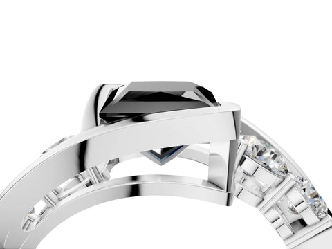 White gold Bezel Set Fancy Black Princess Cut Diamond Split Shank Ring_28