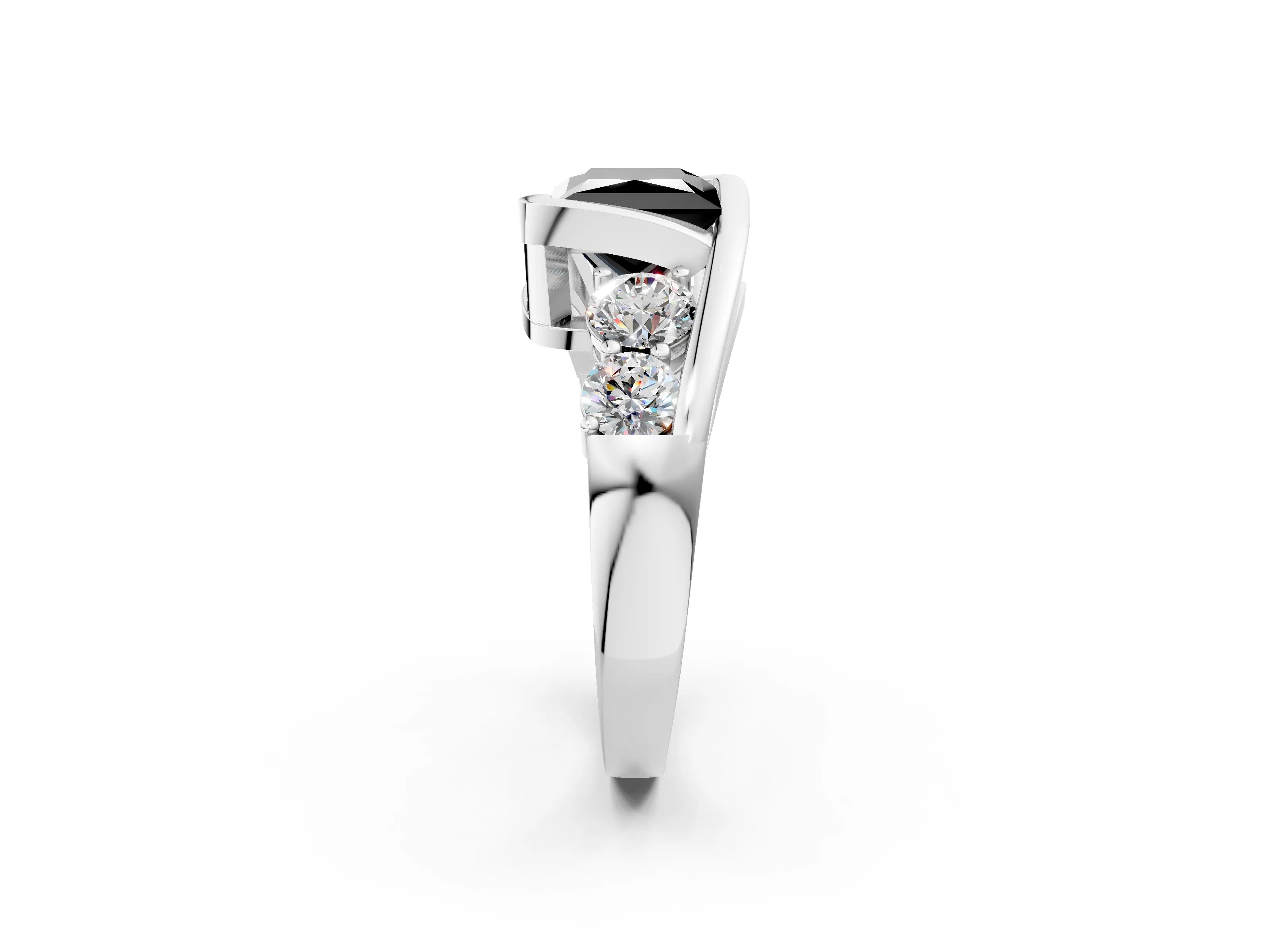 White gold Bezel Set Fancy Black Princess Cut Diamond Split Shank Ring_2