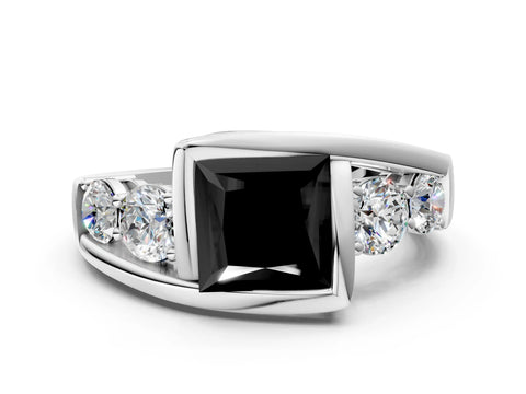 White gold Bezel Set Fancy Black Princess Cut Diamond Split Shank Ring_36