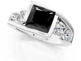 White gold Bezel Set Fancy Black Princess Cut Diamond Split Shank Ring_37