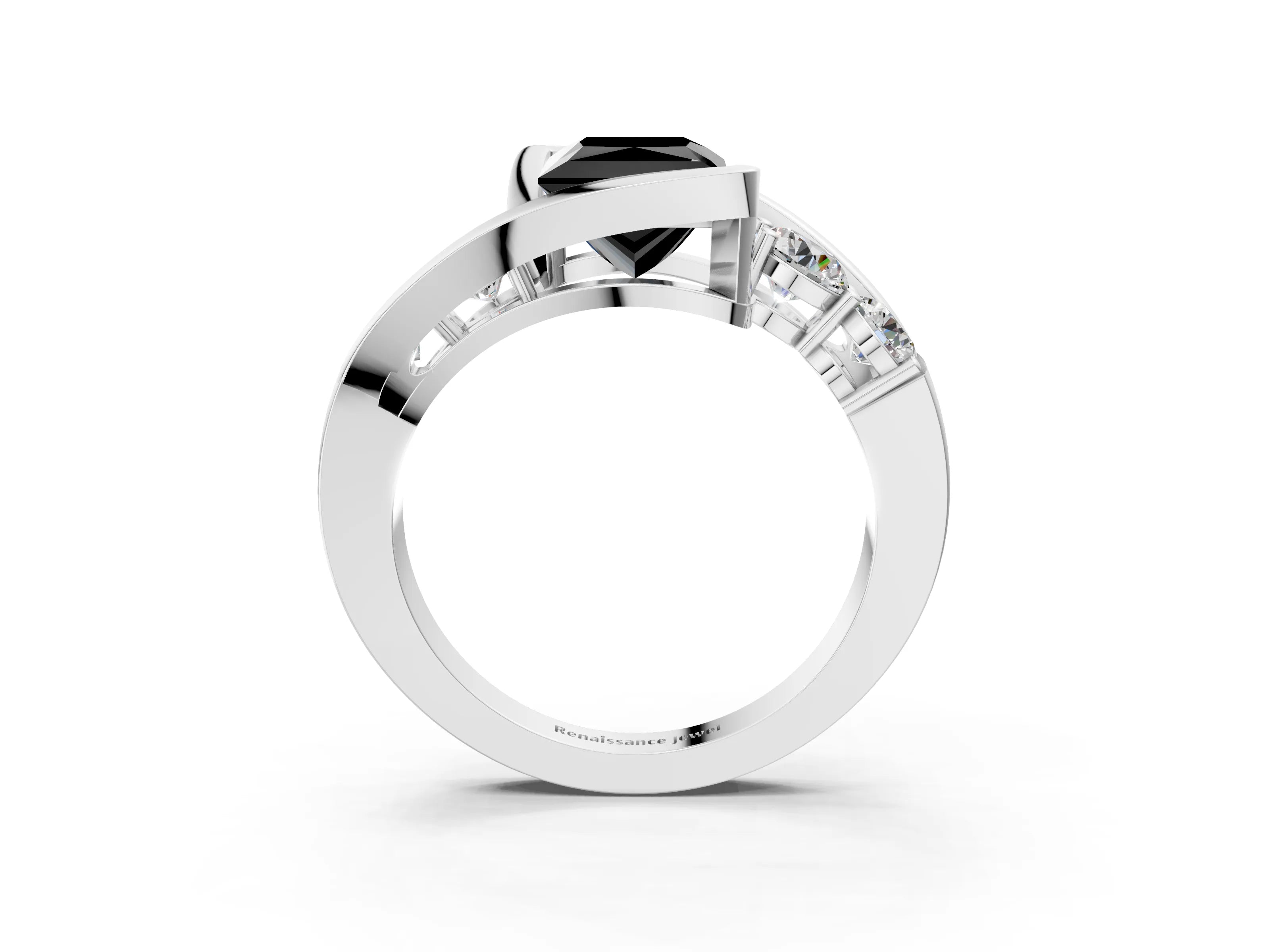 White gold Bezel Set Fancy Black Princess Cut Diamond Split Shank Ring_3