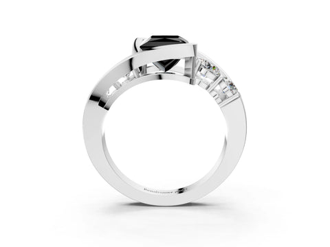 White gold Bezel Set Fancy Black Princess Cut Diamond Split Shank Ring_3