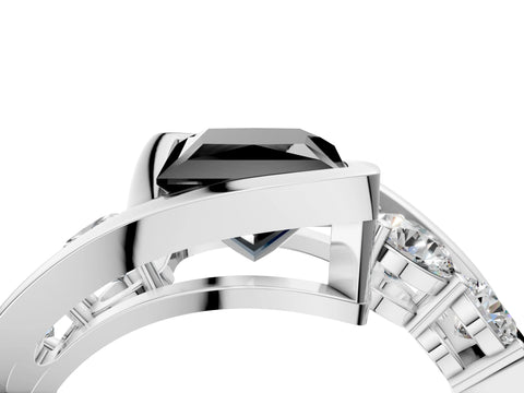 White gold Bezel Set Fancy Black Princess Cut Diamond Split Shank Ring_40