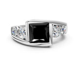 White gold Bezel Set Fancy Black Princess Cut Diamond Split Shank Ring_48