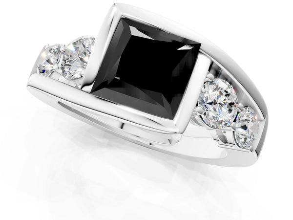 White Gold Princess Cut Bezel Bypass Engagement Ring Setting for Black Center