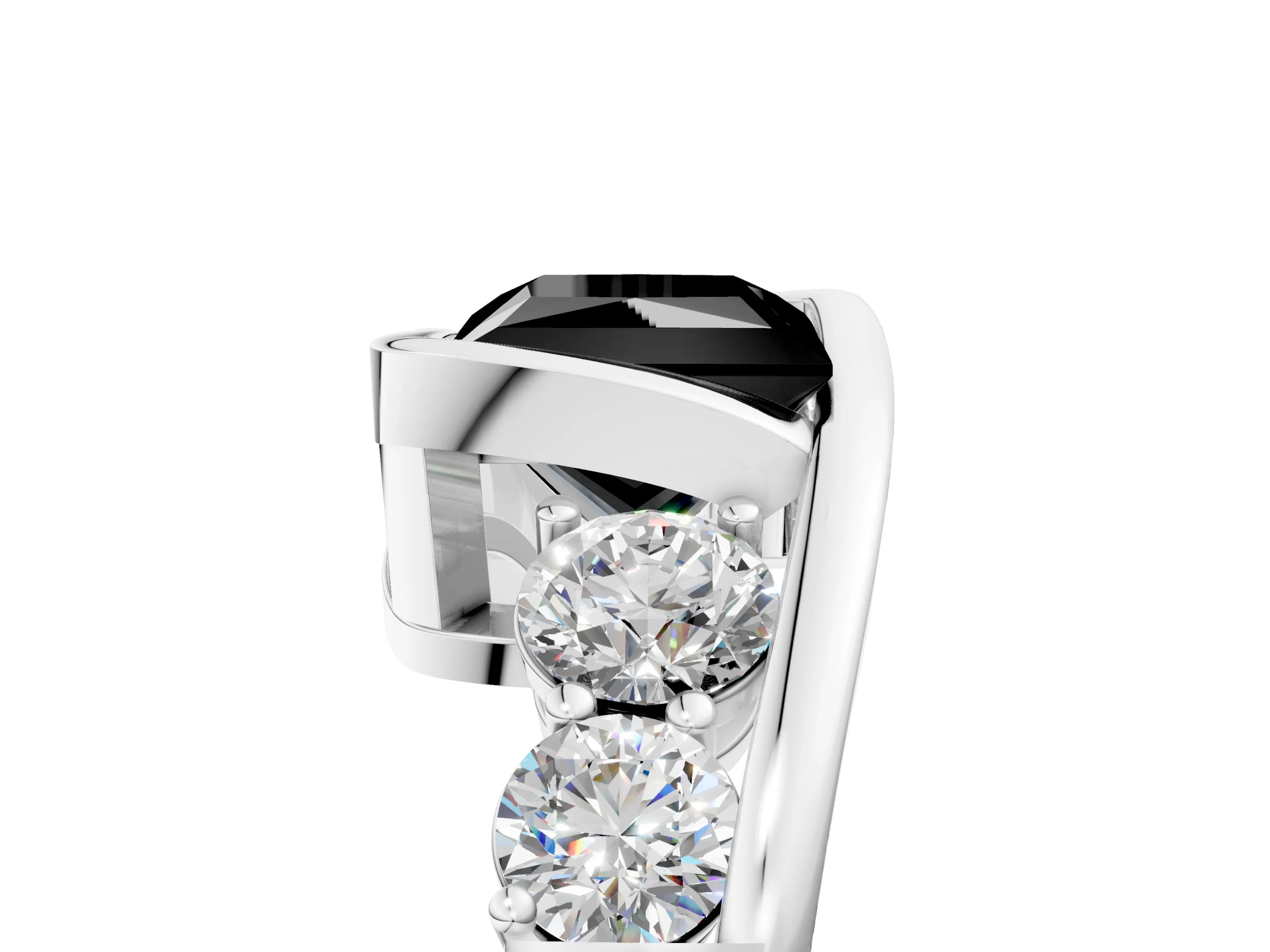 White gold Bezel Set Fancy Black Princess Cut Diamond Split Shank Ring_53