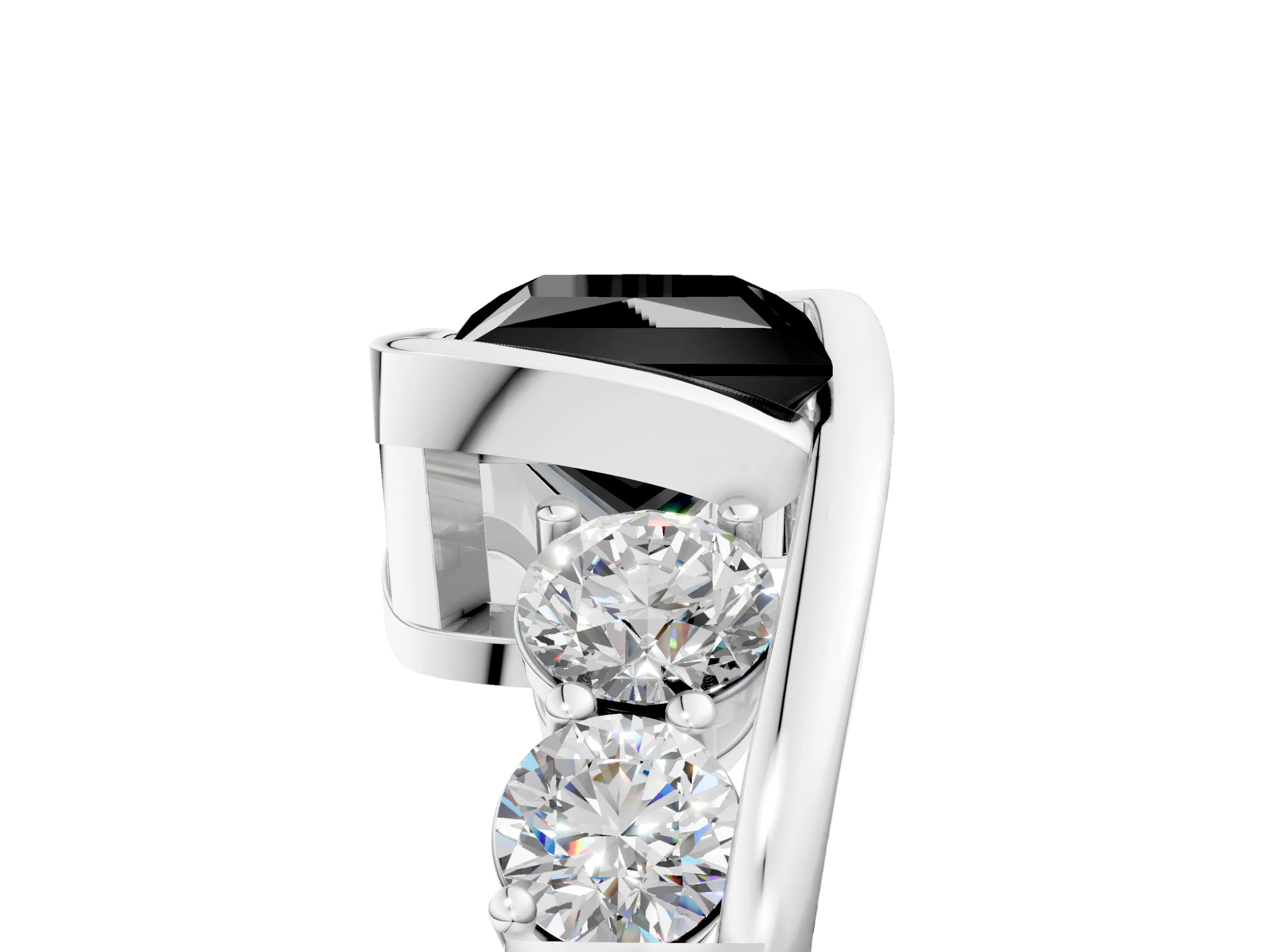 White gold Bezel Set Fancy Black Princess Cut Diamond Split Shank Ring_5