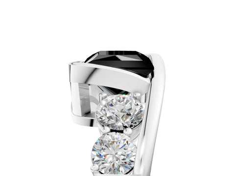 White gold Bezel Set Fancy Black Princess Cut Diamond Split Shank Ring_5