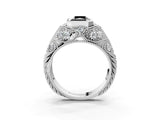 White gold Bezel Set Fancy Black Radiant Cut Diamond Milgrain Band Ring_3