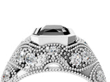 White gold Bezel Set Fancy Black Radiant Cut Diamond Milgrain Band Ring_4