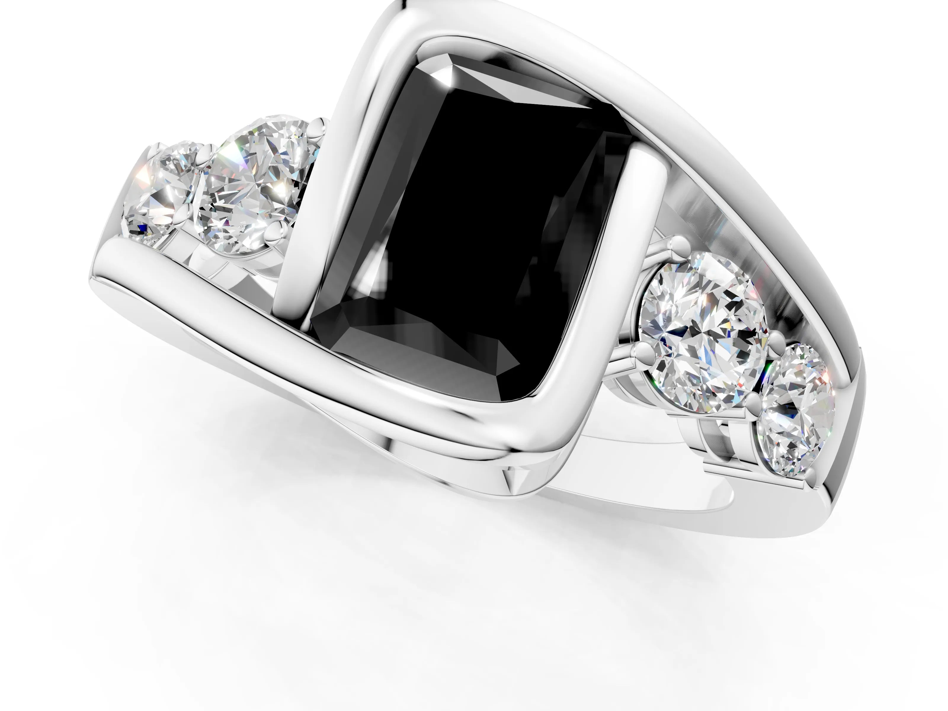 White gold Bezel Set Fancy Black Radiant Cut Diamond Split Shank Ring_1