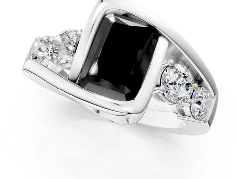 White gold Bezel Set Fancy Black Radiant Cut Diamond Split Shank Ring_1