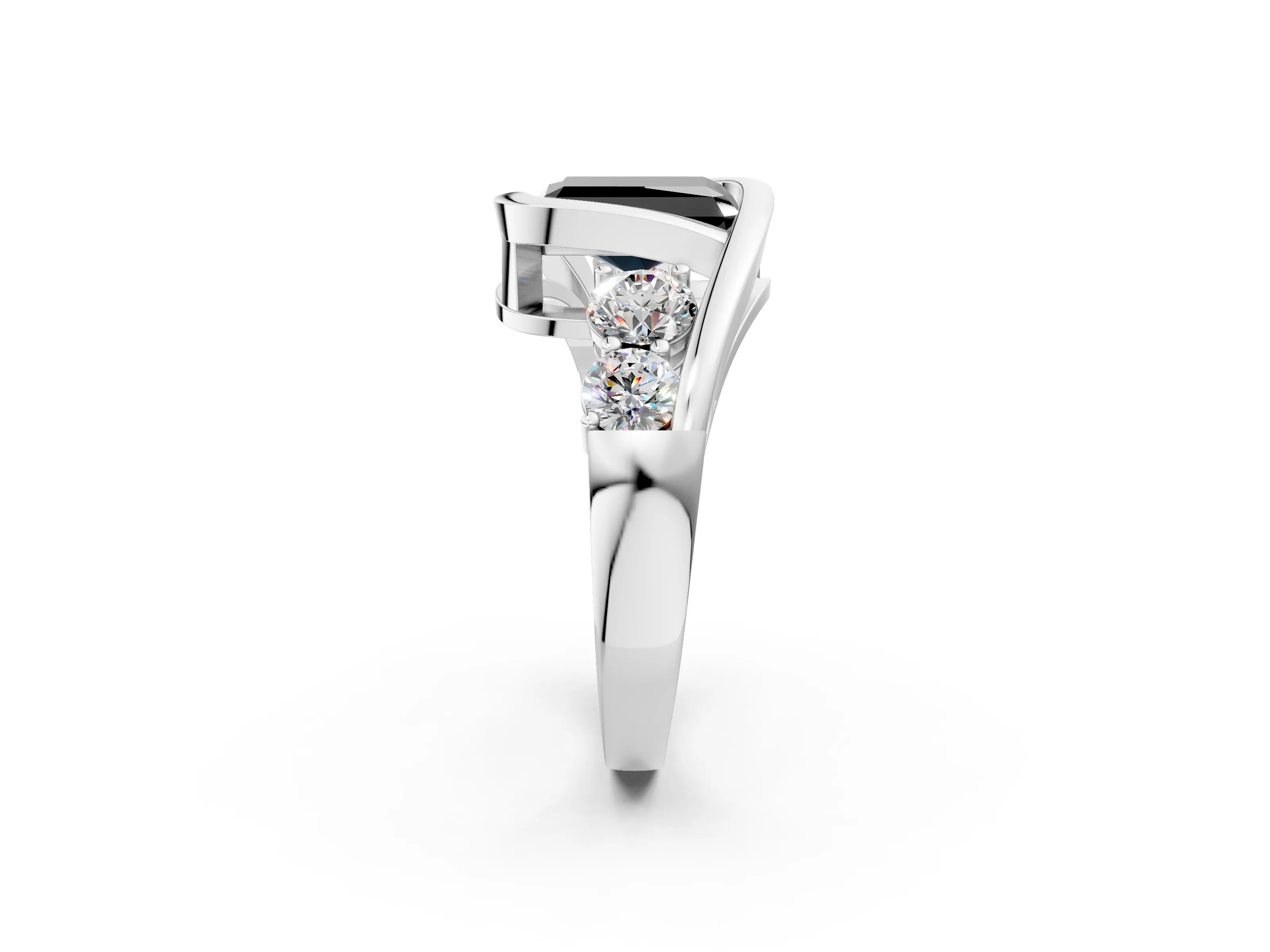 White gold Bezel Set Fancy Black Radiant Cut Diamond Split Shank Ring_2