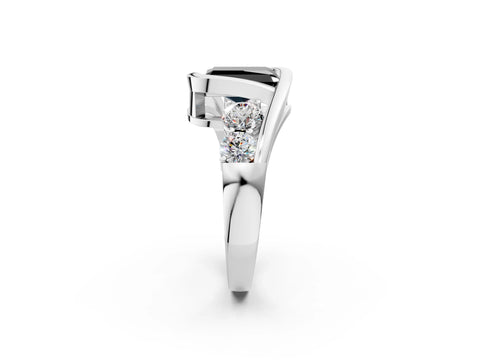 White gold Bezel Set Fancy Black Radiant Cut Diamond Split Shank Ring_2