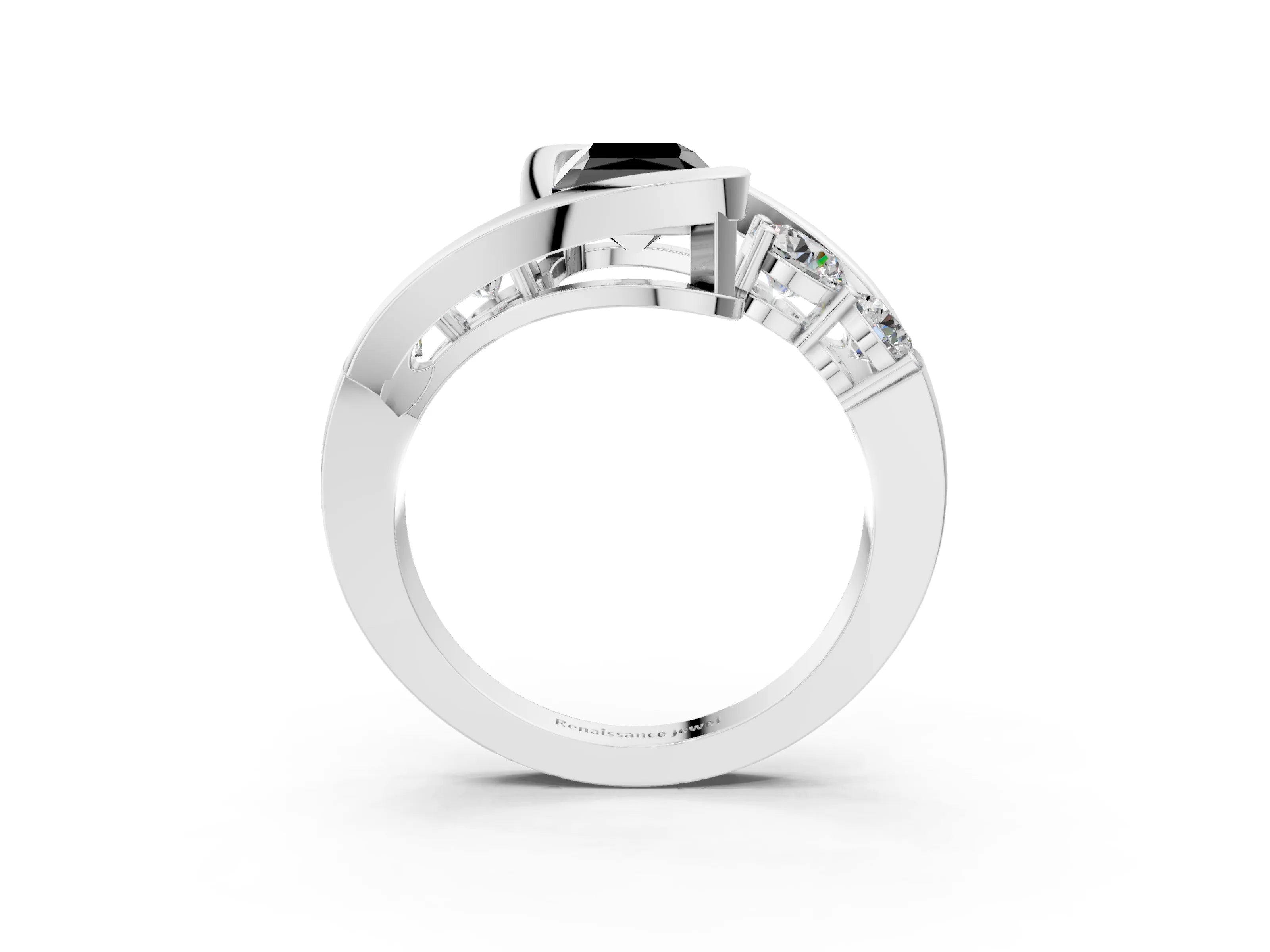 White gold Bezel Set Fancy Black Radiant Cut Diamond Split Shank Ring_3